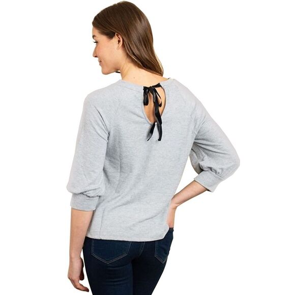 Grey Loose Fit Top With Back Tie Detail - Picture 7 of 7
